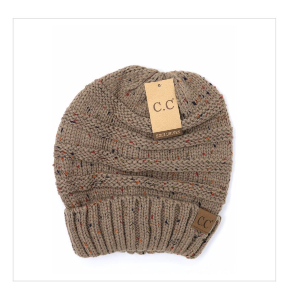 New CC Slouchy Beanie In Flecked Taupe - Picture 6 of 8